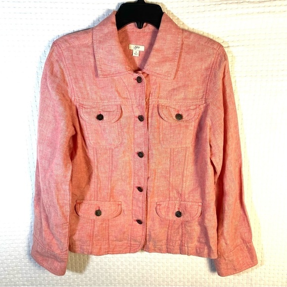 J. Jill Jackets & Blazers - J Jill Linen Shirt Jacket Shacket S Red Button Front Long Sleeve Crop Pockets